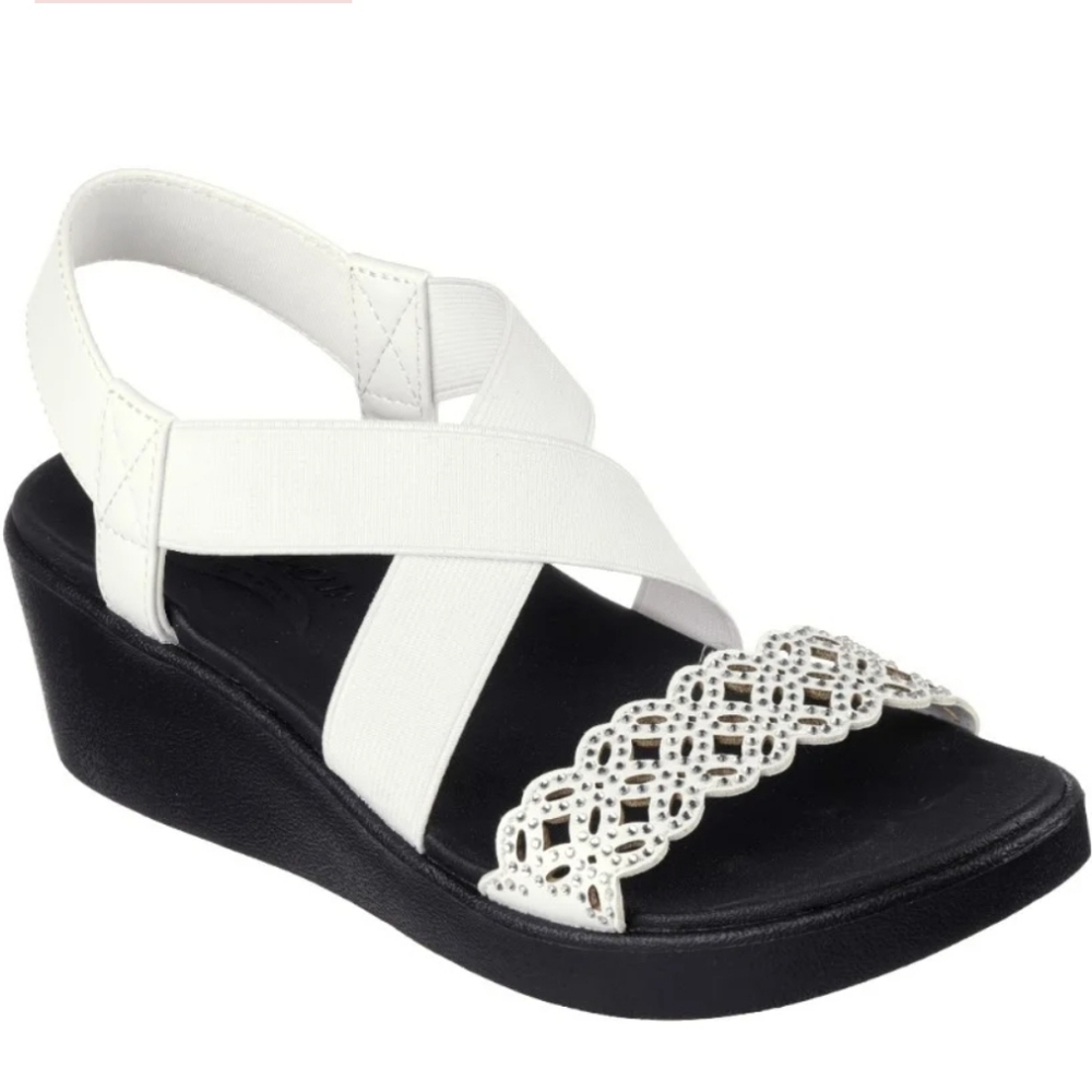Skechers Womens White Arch Fit Rumble Dance Party Sandals with Black Wedge 9 NIB